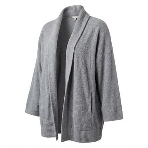 Vince Grey Textured Cotton Blend Shawl Collar Open Front Cardigan Sweater XL